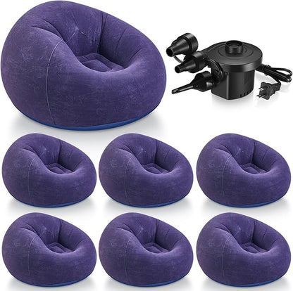 Realspring 6 Pcs Bean Bag Chairs for Adults Inflatable Chairs with Electric Air Pump,Blow up Couch Folding Portable Inflatable Couch Lazy Sofa for Reading Living Room Camping (Blue)