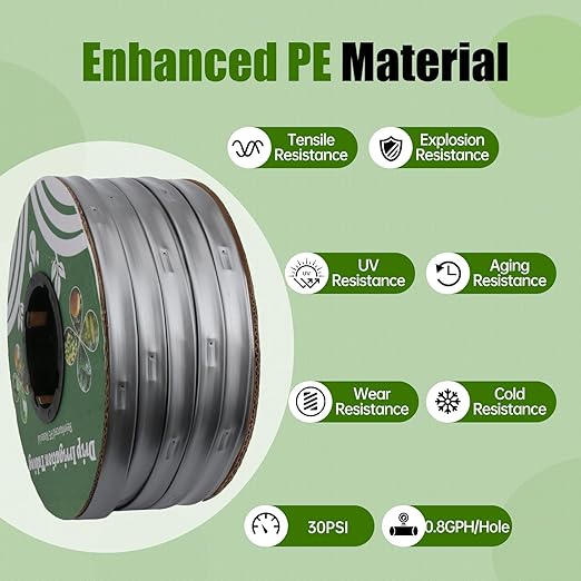 500FT 5/8 Inch 16 Mil Drip Tape Irrigation Kit, 6" Spacing Roll 16 Mil Drip Tape Irrigation, Durable Reinforced PE Material Anti-Bird Pecking Silver Anti-Burning Seedlings Drip Irrigation System
