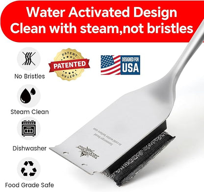 XUDKAKAIXIN Grill Brush Bristle Free,with 1 Replacement Head,Unique Steel Fibers Pad [Safe & Efficient] Perfect for Cast Iron/Stainless-Steel Grates-,Grill Cleaner for Outdoor Gril,Gifts for Men/Dad