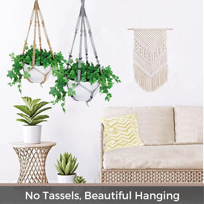 2 Pack 43 Inches Macrame Planter Hanger Large for 12 inch Pot + Swag Hook (Extra Long & Big) | Large Hanging Planter for Indoor Plants | No Tassel, Cotton Rope, No Pot/Plant Included