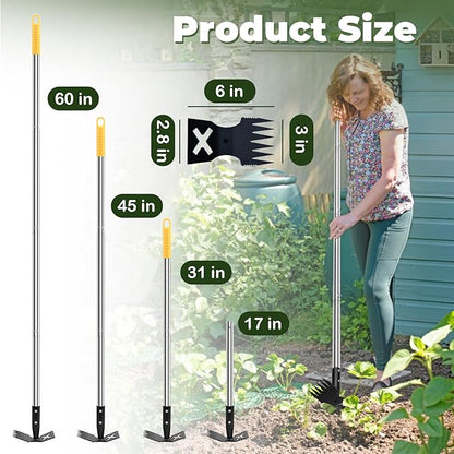 Weed Puller Tool with Long Handle, 60" Manual Weeding Tools Gardening, 2 in 1 Hand Weed Rake and Hoe Garden Weeder Tool, Uprooting Pulling Weed Remover Tool for Yard, Patio, Lawn and Garden