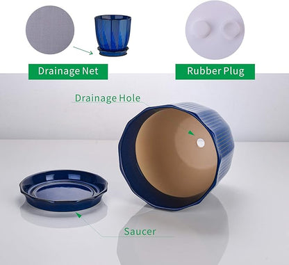 ADN Ceramic Flower Pots Indoor with Saucer - 6 Inch Plant Pot, Hand Glazed Ceramic Planter for All House Plants with Drainage Hole and Tray, Navy