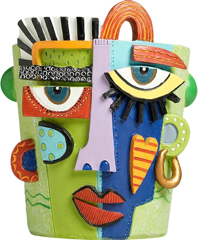 Picasso Abstract Face Flower Pot Colorful Art Flower Vase with Facial Expressions Unique Head Planter for Indoor Outdoor Cute Plant Decor (Small)