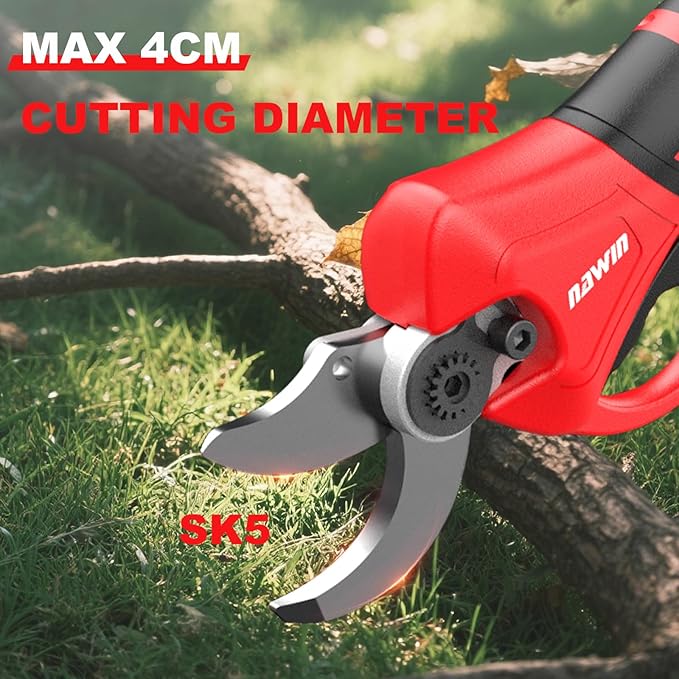 NAWIN Electric Pruning Shears, 40mm 1.6'' Cutting Diameter Professional Cordless Electric Pruner for Tree Trimming Branch Cutter, With 2pcs 2.0Ah Batteries, Brushless Motor, Electric Garden Shears