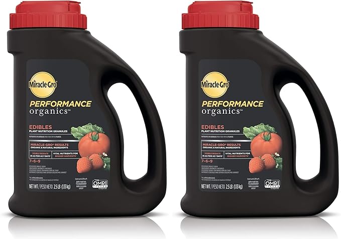 Miracle-Gro Performance Organics Edibles Plant Nutrition Granules - Plant Food with Natural & Organic Ingredients, for Tomatoes, Vegetables, Herbs and Fruits, 2.5 lbs. (Pack of 2)