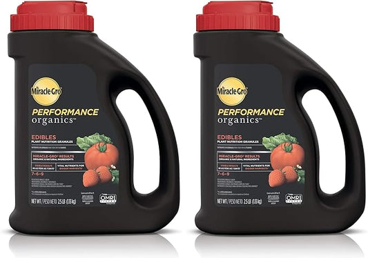 Miracle-Gro Performance Organics Edibles Plant Nutrition Granules - Plant Food with Natural & Organic Ingredients, for Tomatoes, Vegetables, Herbs and Fruits, 2.5 lbs. (Pack of 2)