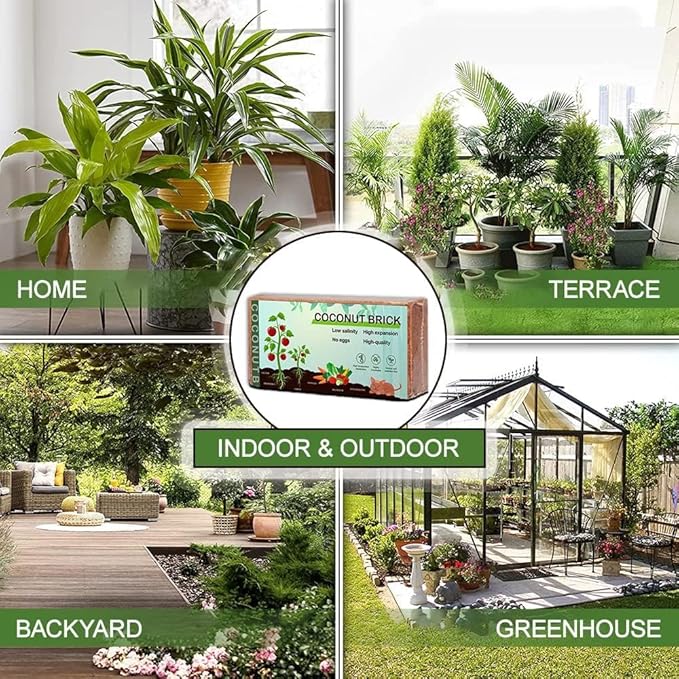 Premium Coco Coir Brick, High Nutrinent Coconut Soil,100% Organic Low EC & PH Balanced Potting Soil for All Plants Gardening, Hydroponics and Green House (650G x 2)