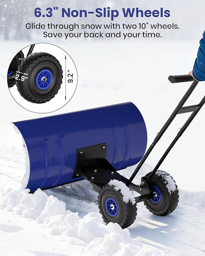 36” Snow Shovel for Driveway,Heavy Duty Wheeled Rolling Shovels 5 Position Angled Blade, Ergonomic Handle & Rubber Wheels for Efficient Snow Removal, Snow Plow for Doorway,Driveway and Sidewalks