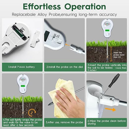 6-in-one Soil Test Kit-Soil Moisture Meter/PH Meter/Fertility/Sunlight Intensity Soil Tester, LCD Air Hygrometer&Temperature Moisture Meter for Plants-Garden, Lawn,Farm,2 Pack Detachable Probe