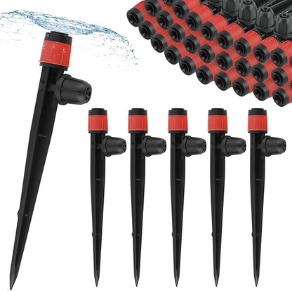 Kalolary 50PCS 1/4” Drip Irrigation Drippers with Lock, Drip Irrigation Emitters for 4/7mm Tube, Adjustable 360 Degree Vortex Water Flow Sprayer Micro Spray Drip System Parts for Lawn Yard Pot (Red)