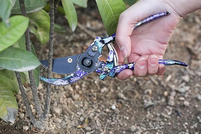 FLORA GUARD Gardening Gifts, 3 Piece Aluminum Garden Tool Set - Trowel, Cultivator, Pruning Shear, Gift Set for Women, Men, Gardening Needs (Purple&Blue)