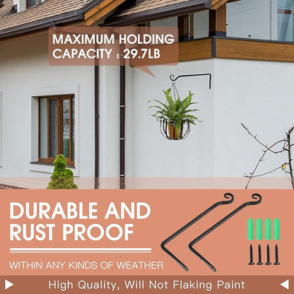 Jardim 2 Pack 10 Inch Premium Decorative Metal Iron Wall Hangers for Home Decor, Indoor Outdoor Plant Bracket Rustic Hanging Gardening Hooks for Planters, Bird Feeders, Lanterns, Wind Chimes (Black)