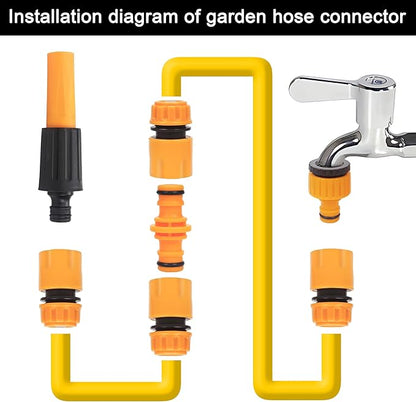Garden Hose Connectors Fitting Set Hose Pipe Quick Connector Inlet Adapter for Reels and Carts, Water Connection, Hosepipe Fitting Fits 1/2 & 3/4 Inch Universal Tap (9 Fitting, 1 Waterstop)