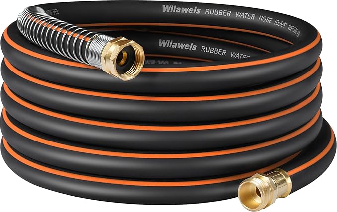 30FT x 5/8" Rubber Garden Hose, Heavy Duty Garden Water Hose, 300 PSI Working, 1000 PSI Burst, Swivel Handle with Stainless Steel Ring, 5-Layer Braided, All-Weather Outdoor Use, BG30GH06