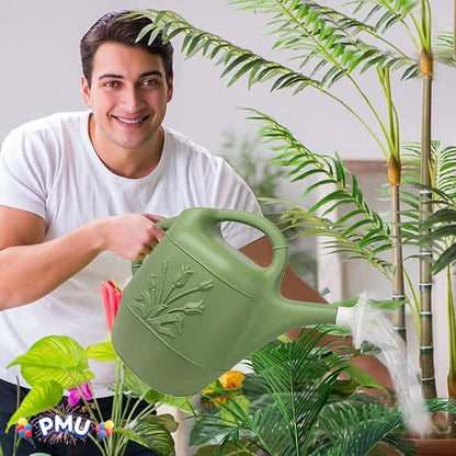 PMU 2 Gallon Watering Can - Garden Watering Can for Indoor & Outdoor Plants - Plastic Water Can with Detachable Sprinkler Head - Large Water Pot, Made in USA - Sage Green Pkg/3