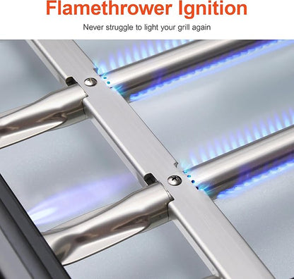 Brand-Man 4 Burner Propane Grill with Infrared Sear Side Burner 8500 BTU, Cabinet Style Gas BBQ Grill with Side Table for Barbecue Grilling & Backyard Cooking