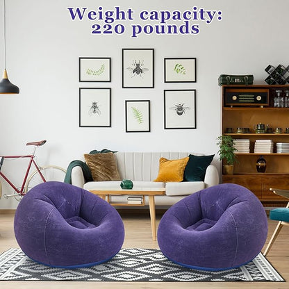 Realspring Inflatable Bean Bag Chairs Outdoor Blow up Camping Chairs Inflatable Lazy Sofa Folding Portable Bean Bag Loungers Couch for Movie Night(Blue,2 Pcs)