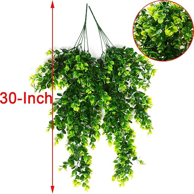 Hanging Fake Plants,4 Pcs Faux Eucalyptus Leaf Greenery Vine Plant Faux Plants Fake Ivy Room Decor Home Garden Wedding Party Indoor Outdoor Decorations (Vine)