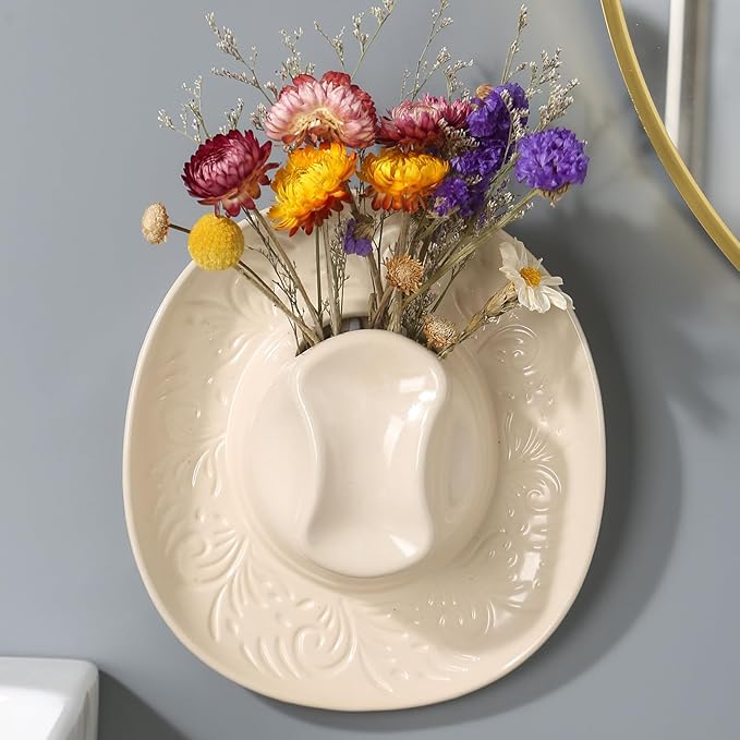 Hanging Wall planters for Indoor Plants, Ceramic Cowboy Wall vases for Flowers, for Bathroom, Living Room, Office, and Home Decor.7.9 x 7.2 x 2.4IN