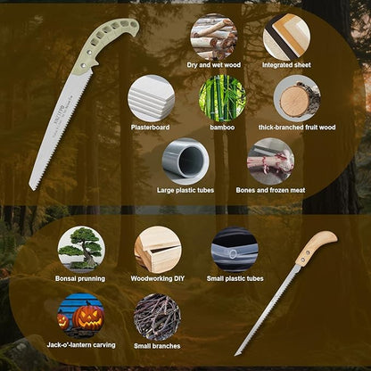 2-Pack Pruning Saw Set - 9.45" Heavy Duty Curved Blade & 9" Compact Hand Saw | SK5 Steel Blades for Tree Trimming, Wood Cutting, Camping & Gardening | Ergonomic Grip, Non-Slip