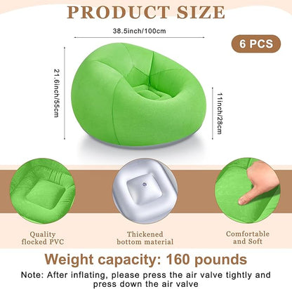 Realspring 6 Pcs Bean Bag Chairs for Adults Inflatable Chairs with Electric Air Pump,Blow up Couch Folding Portable Inflatable Couch Lazy Sofa for Reading Living Room Camping (Coffee,Orange,Green)