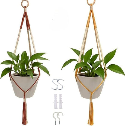 feedee 2 Pack Plant Hanger Indoor, Hanging Plant Holder, Macrame Plant Hangers, Handmade Boho Two-Tone Plant Hanger, Indoor Outdoor Flower Pots Holder, Home Décor Ivory (POTS NOT Included)