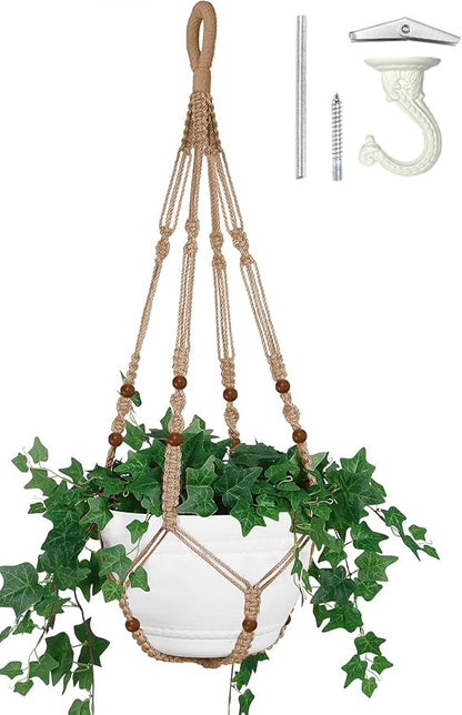 43 Inches Macrame Planter Hanger Large for 12 inch Pot + Swag Hook (Extra Long & Big) | Large Hanging Planter for Indoor Plants | No Tassel, Cotton Rope, NO Pot/Plant Included (Jute)(XL)