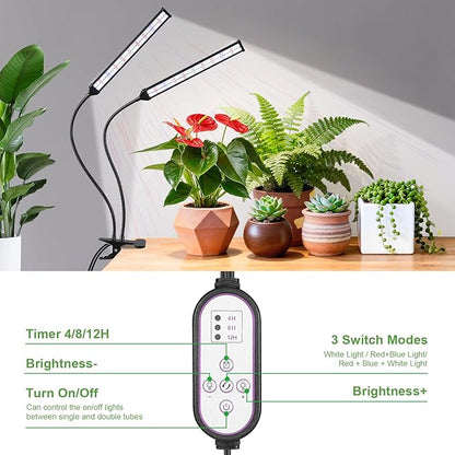 Indoor Clip-on Plant Growth Light, Full Spectrum Grow Light with 156 LEDs, Flexible Gooseneck and 4/8/12H Timer, 3 Spectral Modes, 10 Levels of Dimming, Suitable for Seedlings and Succulent Seeds