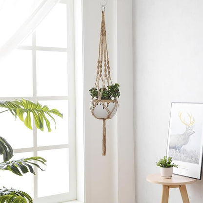 2PCS Macrame Plant Hanger Indoor Outdoor, Decorative Boho Plant Holders for 5 to 10 Inch Plant Pots Woven Hemp Rope Hanging Basket for Indoor Outdoor Balcony Ceiling