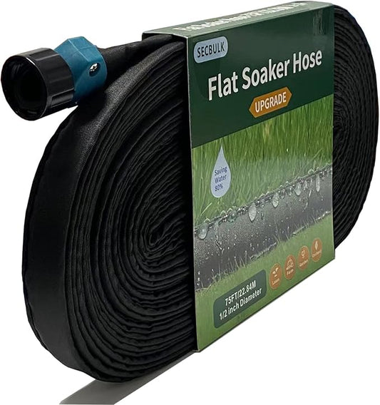 2025 Flat Soaker Hose 75 ft for Garden, 75' Linkable Drip Hose Diy Garden Irrigation System Saving 80% Water, Dual-layer Leak-free Design Water Hose with Holes