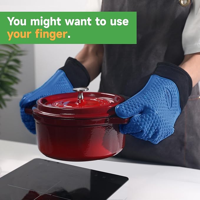 GEEKHOM BBQ Gloves Heat Resistant Oven Mitts - Silicone Grilling Gloves with 13.7" Arm Protection - Waterproof Pot Holder Non-Slip for Men & Women, Kitchen Outdoor Cooking, Baking, Camping, Royal Blue