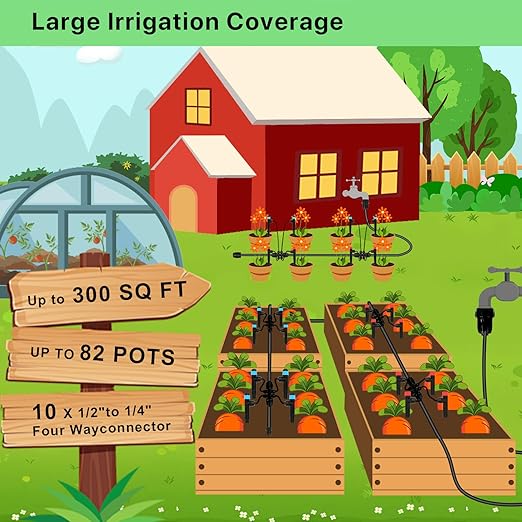 Drip Irrigation System Kit – 2025 New Quick-Connect Garden Watering System with 46FT 1/2'' Tubing Automatic Watering & Misting System for Greenhouses,Yards,Lawns,Gardens, Raised Beds