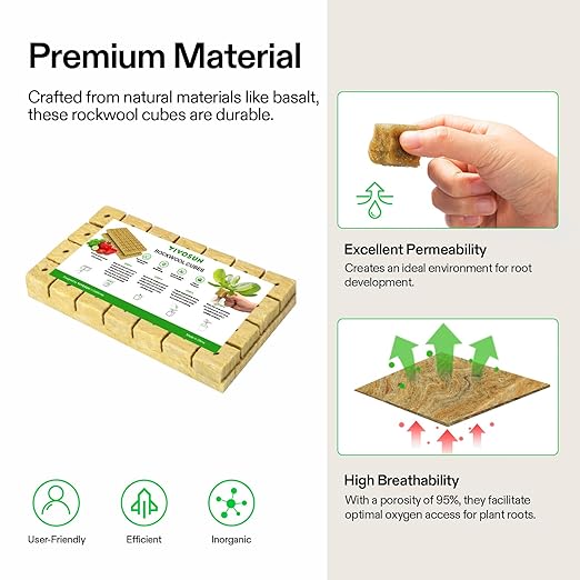 VIVOSUN 1.6 Inch Rockwool Cubes, Grow Cubes for Hydroponics, Cuttings, Cloning, Plant Propagation, Seed Startling, 8 Sheets 224 Plugs