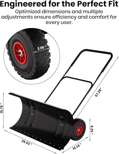 36” Snow Shovel for Driveway,Heavy Duty Wheeled Rolling Shovels 5 Position Angled Blade, Ergonomic Handle & Rubber Wheels for Efficient Snow Removal, Snow Plow for Doorway,Driveway and Sidewalks