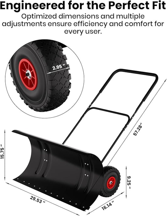36” Snow Shovel for Driveway,Heavy Duty Wheeled Rolling Shovels 5 Position Angled Blade, Ergonomic Handle & Rubber Wheels for Efficient Snow Removal, Snow Plow for Doorway,Driveway and Sidewalks