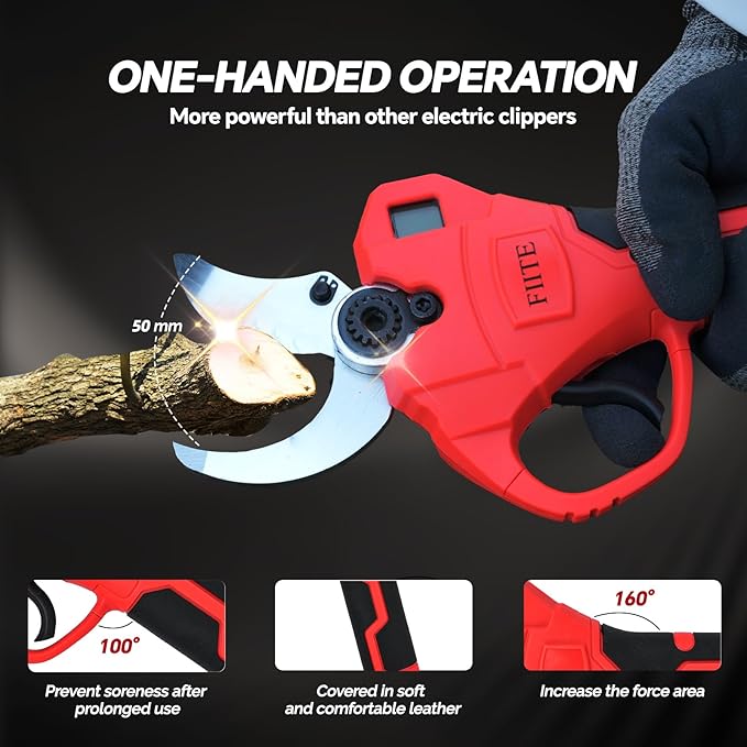 Electric Pruning Shears, Upgraded 40mm 1.6'' Cutting Diameter Portable Cordless Pruning Shears with LCD Display Garden Shears & 2 * 5.0Ah Rechargeable Batteries and Toolkit for Garden Tree Branch
