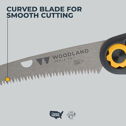 Woodland Tools Duralight Folding Saw – Curved Pruning Saw with Hardened Steel Blade, 3-Position Lock, Soft Grip Handle – Manual Tool for Tree Trimming, Branch Cutting, and Yard Work