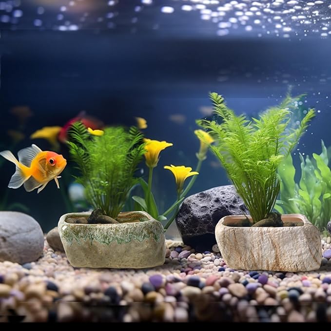 T4U 5.5 Inch Ceramic Succulent Pot Planter with Drainage Hole Set of 3, Stone Shape Rectangle Window Box Cactus Plant Containers Gift for Mom Sister Aunt Best for Home Office Table Desk Decoration