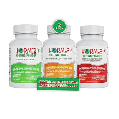 Hormex Rooting Powder Combo #1, 3, 8 (0.10-0.8 IBA) - Root Growth Hormone for Delicate and Common Houseplants to Semi-Hardwood, Medicinal Plants and Tree Cuttings - Root Stimulator for Plant Cloning