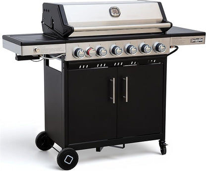 Brand-Man 6 Burner Propane Grill with Infrared Sear Side Burner & Porcelain-Enameled Cast Iron Grate and Plate, Cabinet Style Gas BBQ Grill with Side Table for Barbecue Grilling & Backyard Cooking