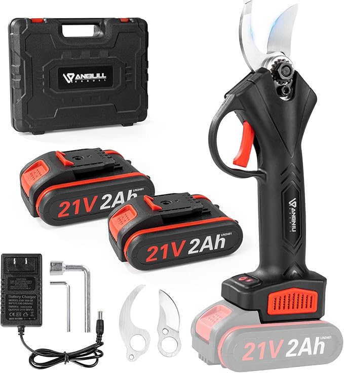 Anbull Electric Pruning Shears, Professional Cordless Electric Pruning Shears Pruner with 2PCS Backup Rechargeable 2Ah Lithium Battery Powered Tree Branch Pruner - 1.2inch (30mm) Cutting Diameter