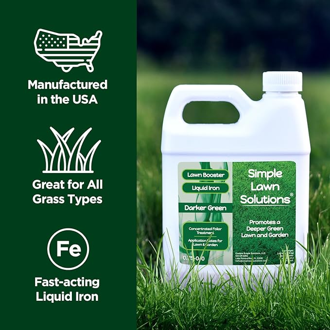 Simple Lawn Solutions - Liquid Iron Fertilizer Darker Green - Chelated Micronutrients - Concentrated Green Booster for Turf Grass, Indoor Plants and Outdoor Garden (32 Ounce)
