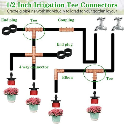 Drip Irrigation Barbed Tee：20 Pack Drip Irrigation Tee Parts Fits for 1/2 Inch Drip Irrigation Tubing 17mm 0.600" ID for Patio Lawn Garden