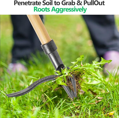 Weed Puller Tool, Stand Up Heavy Duty Root Removal Tool with 4-Claw Head & Long Handle, Garden Hand Weeding Tool - Easily Remove Weeds Without Bending, Pulling,or Kneeling