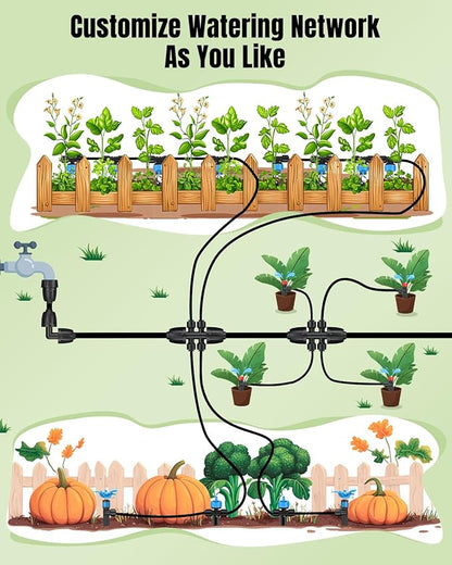 Pawfly 12 Pcs 1/2'' to 1/4'' Drip Irrigation Fittings, Anti-Leak Reducing Tees, Push-to-Fit Drip Irrigation Parts for Garden Lawn, 6-Way Barbed Tee Quick Connectors with Anti-Drop Locked Nuts