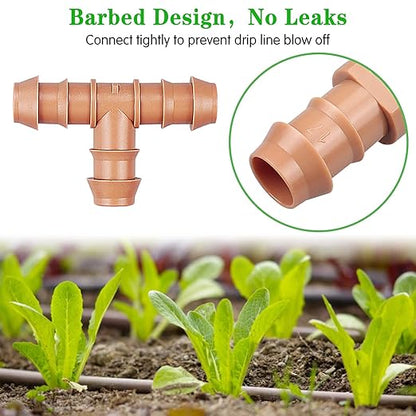 Drip Irrigation Barbed Tee：20 Pack Drip Irrigation Tee Parts Fits for 1/2 Inch Drip Irrigation Tubing 17mm 0.600" ID for Patio Lawn Garden