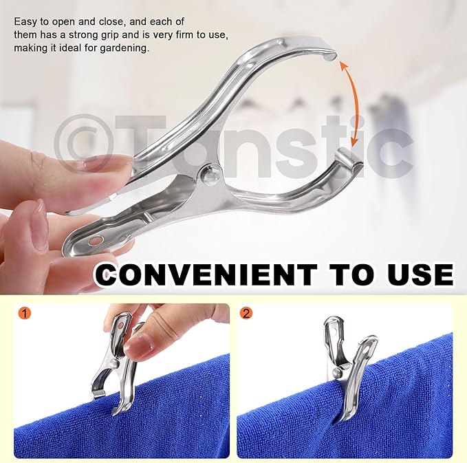 Tanstic 40Pcs 3.5 Inch Stainless Steel Greenhouse Clamps Garden Clips Greenhouse Clips Heavy Duty Garden Clips with Strong Grip and Large Open Mouth for Netting Holding