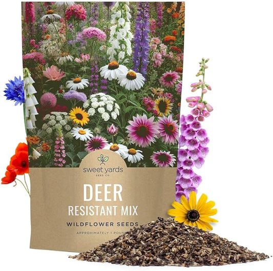 Deer Resistant Wildflower Seed Mixture - Bulk 1 Pound Bag - Over 240,000 Deer Tolerant Seeds - Open Pollinated and Non GMO