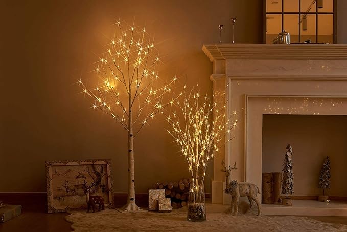 Hairui Lighted Birch Branches Plug in with Timer 30IN 150 LED Fairy Lights, White Willow Branch Lights for Christmas Fireplace Room Vase Decoration Indoor Outdoor Use (Vase Excluded)