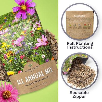 Bulk Wildflower Seeds Annual Quick Blooming Mix - 1/4 Pound Bag - Over 30,000 Open Pollinated Seeds